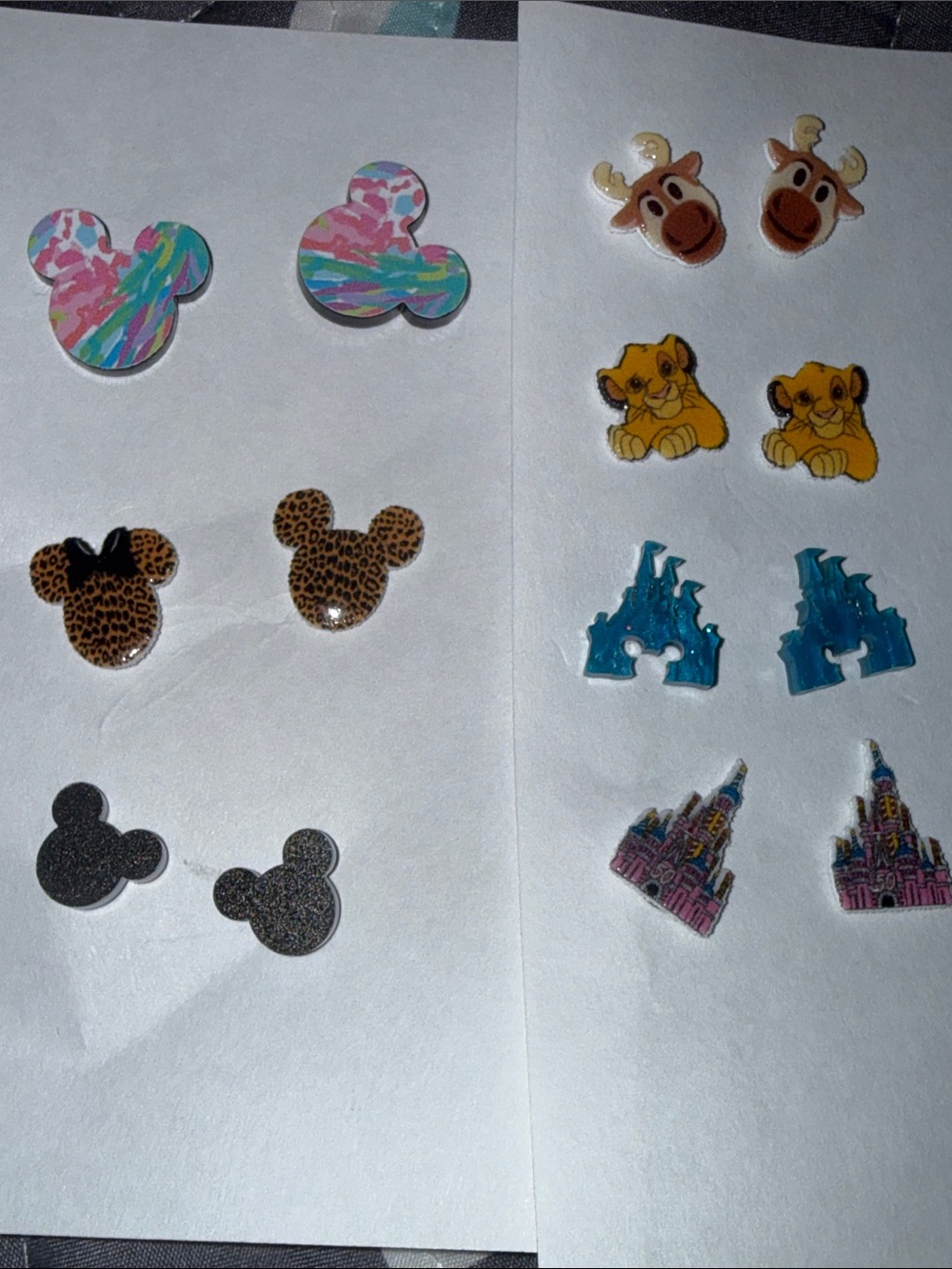 7 Pair Disney Theme Earrings, Acrylic, Handmade